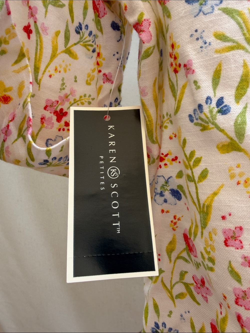 Karen Scott White Button-Front Floral Blouse with Pink, Blue & Green Print - Picture 4 of 5
